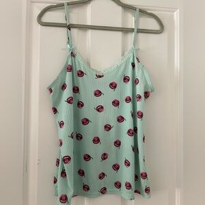 Mint Green Cherry Lips Camisole Top